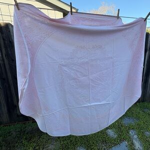 Vintage Pink Damask Tablecloth 62”
